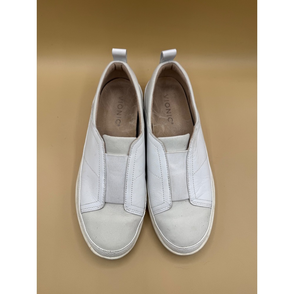 Vionic Zinah Slip On Leather Nubuck Sneakers White Grey Orthotic Shoes Womens - Picture 6 of 8